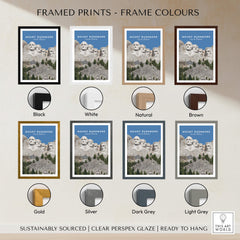 Framed prints of Mount Rushmore Print | National Memorial Wall Art in various frame colors.