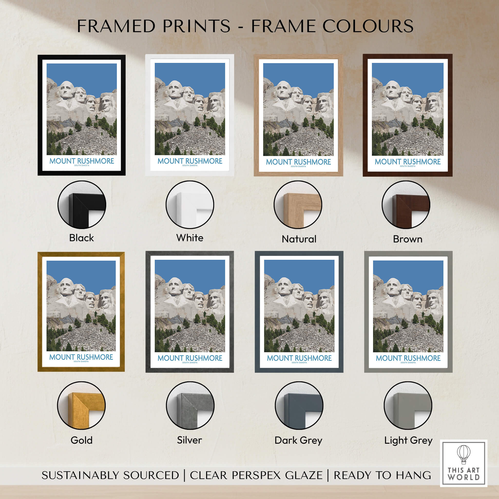Mount Rushmore Poster | Black Hills National Memorial Canvas Print South Dakota framed in various colors