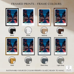 Framed prints in various colors showcasing New Orleans Canvas Print | French Quarter Cityscape Poster options.