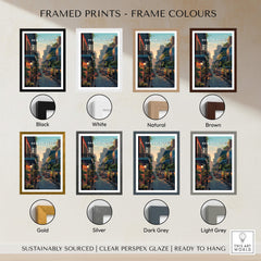 Framed prints in various colors including black, white, natural, and brown for New Orleans Wall Art Print | Historic French Quarter Travel Poster.