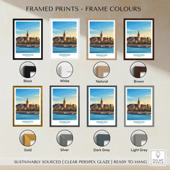 Nijmegen cityscape travel poster with various frame color options, wall art decor