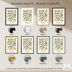 Framed prints in various colors: Black, White, Natural, Brown, Gold, Silver, Dark Grey, Light Grey showcasing Paul Klee symbols.