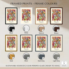 Framed prints of Paul Klee Park Bei Lu Colorful Abstract Landscape Poster Art Print in various frame colors.