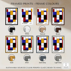 Piet Mondrian Composition A Geometric Abstract Art Print De Stijl Poster Wall Decor with different frame color options.