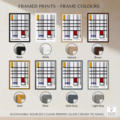 Piet Mondrian Composition Yellow Blue Red 1937 Abstract Grid Art Print Poster Lines frame color options including black, white and more