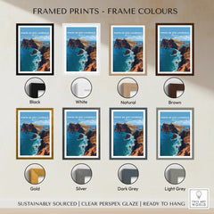 Framed travel art print of Ponta de São Lourenço with 8 frame color options displayed.