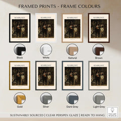 Framed prints showing various frame colors for Rembrandt The Night Watch 1642 Famous Dutch Master Painting Art Print Poster