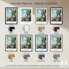 Richmond travel poster wall art in black, white, natural, brown, gold, silver, grey frames