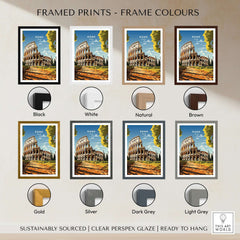 Rome Wall Art framed prints in various colors including black, white, natural, brown, gold, silver, dark grey, and light grey.