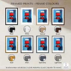 Rothko Inspired Abstract Red Blocks Art Print | Blue Background Wall Decor framed options in various colors including black, white, natural, and brown.