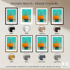 Rothko Inspired Abstract Turquoise Orange Art Print | Minimalist Wall Decor framed print colors including black, white, natural, brown, gold, silver, dark grey, and light grey.