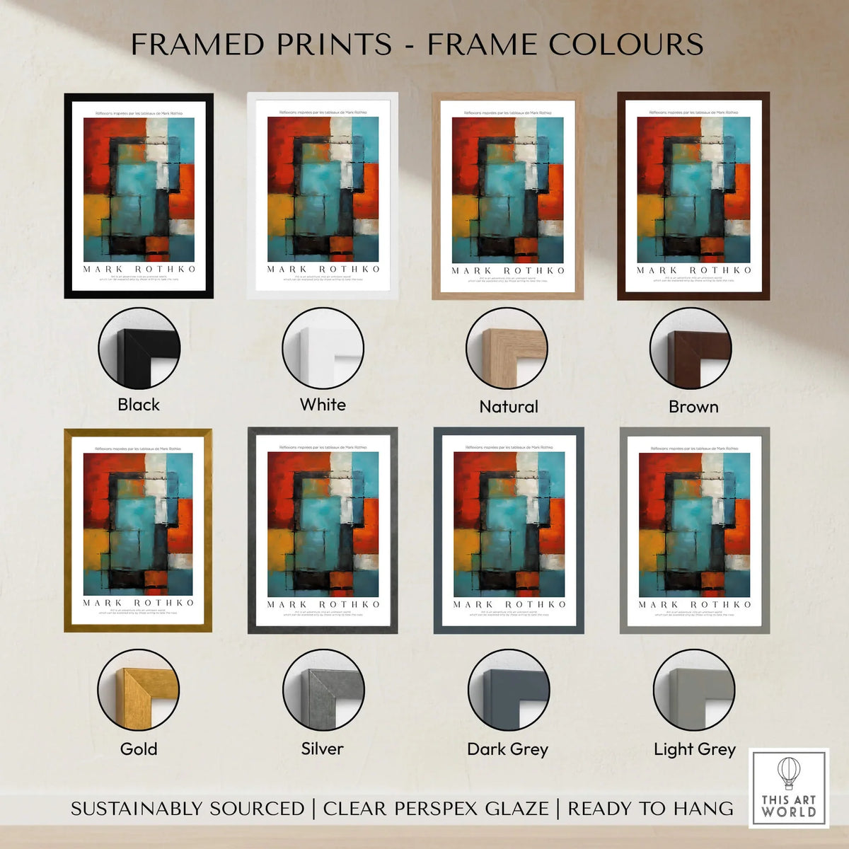 Rothko Style Modern Expressionist Painting Poster | Contemporary Wall Art framed print colour options including black, white and brown.
