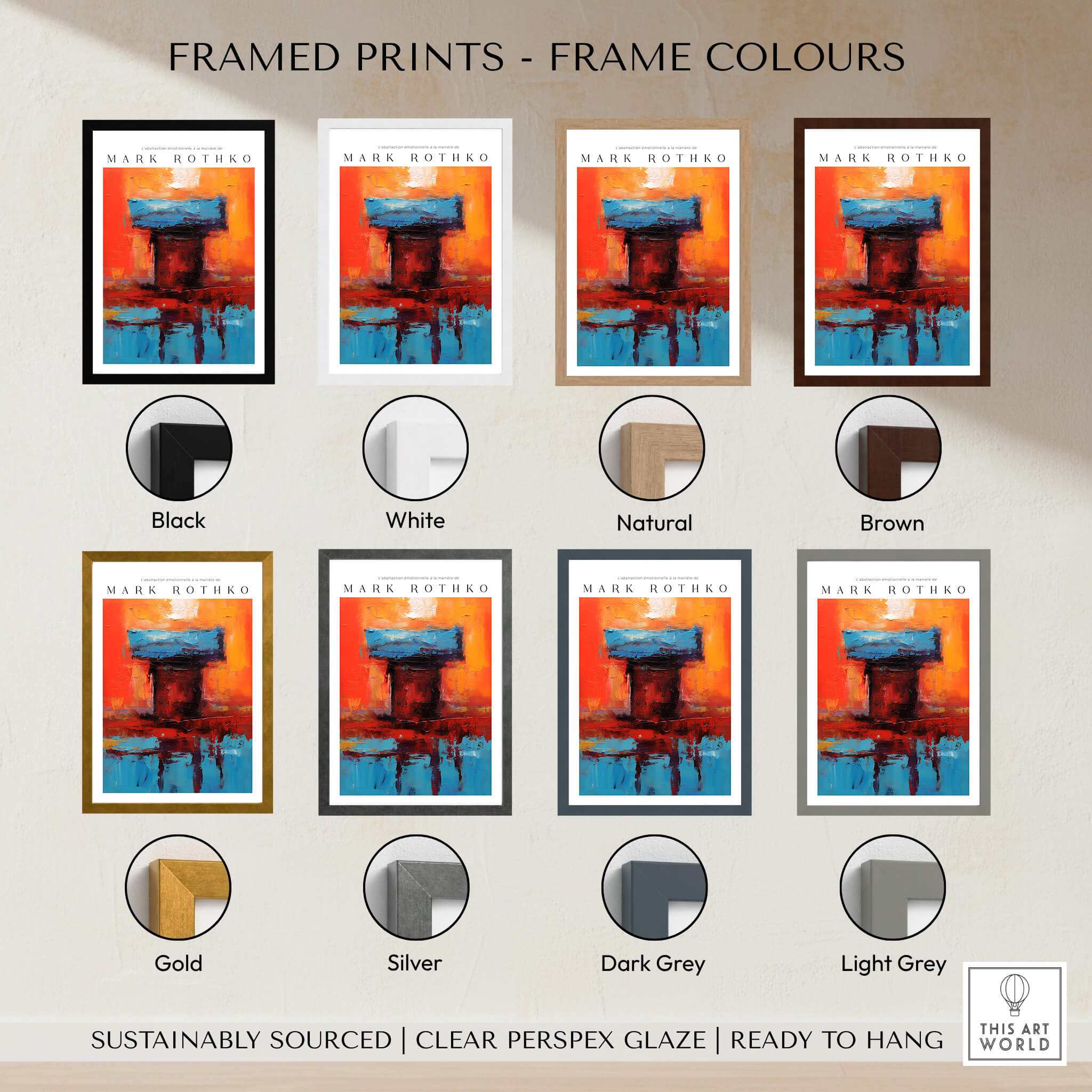 Rothko Style Bold Color Contrast Painting Print | Modern Wall Decor framed print options in various colors.
