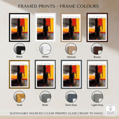 Framed prints showcasing frame colours for Mark Rothko Style Bold Black and Yellow Abstract Canvas Art Print