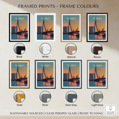 Rotterdam skyline travel poster print with eight frame color options, including black, white, natural, brown, gold, silver, dark grey, and light grey.