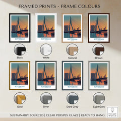 Rotterdam skyline framed print in eight frame colour options, including black, white, and gold.