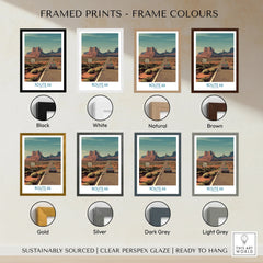 Route 66 framed travel print with eight frame color options, desert landscape wall art