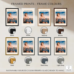 Framed prints of Salvador Dali Portrait Mrs Dorothy Spreckels 1942 Surrealist Seascape Art Print Poster in various colors.