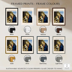 Framed Prints showcasing frame colors for Botticelli Madonna of the Book Art Print Virgin Mary Child Religious Poster Wall Art.