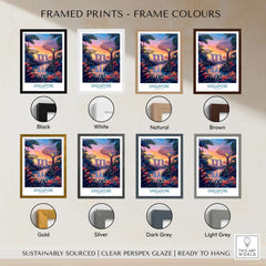 Singapore Wall Art framed print options in various colors including black, white, natural, brown, gold, and silver.