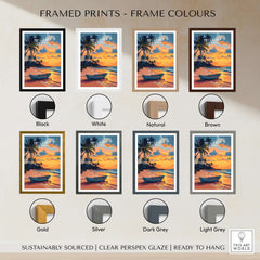 Framed prints of Sri Lanka Sunset Art - Tropical Beach Poster, South Asia Travel Print in various frame colors.