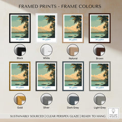 Framed prints in various colors showcasing the Sri Lanka Canvas Print | Traditional Boat Scene Poster.