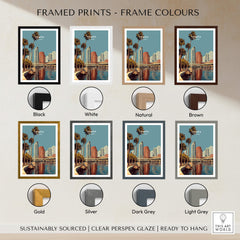 Tampa Florida Wall Art Print | Downtown City Skyline Travel Poster framed print options in various colors.