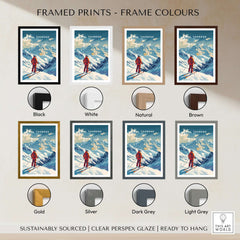 Val Thorens Poster framed print options in various colors including black, white, natural, brown, gold, silver, dark grey, and light grey.