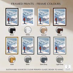 Val Thorens Wall Art Print framed options in various colors including black, white, natural, brown, gold, silver, and grey.