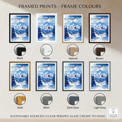 Val Thorens Poster France | Winter Sports Scene Print showcased in various frame colors including black, white, and natural.