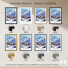 Val Thorens Winter Sports Print | From the Top Ski Run View framed prints in various frame colors including black, white, and natural.