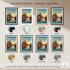 Venice Print showcased in various frame colors: black, white, natural, brown, gold, silver, dark grey, light grey.
