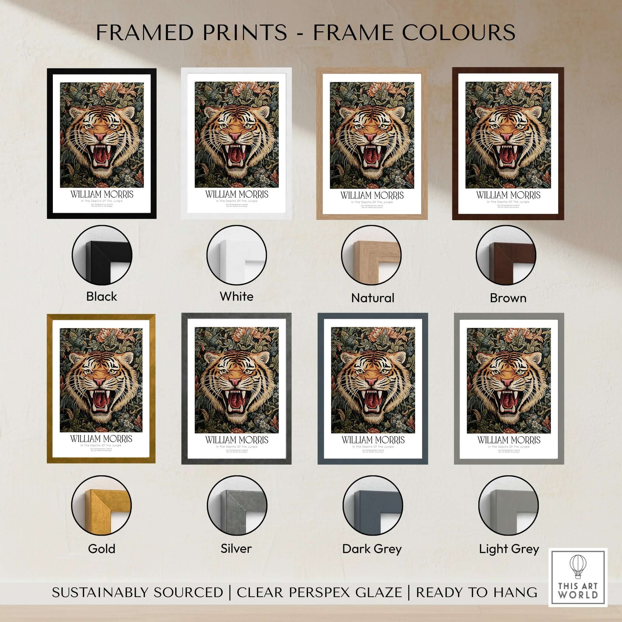 William Morris Prints - Exhibition Poster - Jungle Tiger - Framed Prints in Various Colors