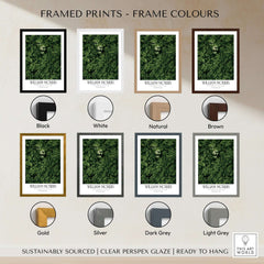 William Morris Prints - In the Depths of the Jungle Foliage Botanical Art Print framed options with color samples.