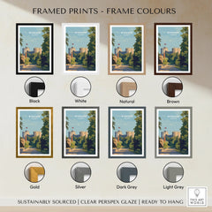 Windsor travel poster art in eight frame color options: black, white, natural, brown, gold, silver, dark grey, and light grey.