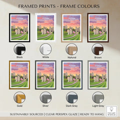Windsor travel poster print with eight frame color options: black, white, natural, brown, gold, silver, dark grey, light grey.