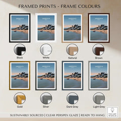 Framed prints of Abersoch Llyn Peninsula Shoreline View Canvas Print in various frame colors including black, white, and natural.