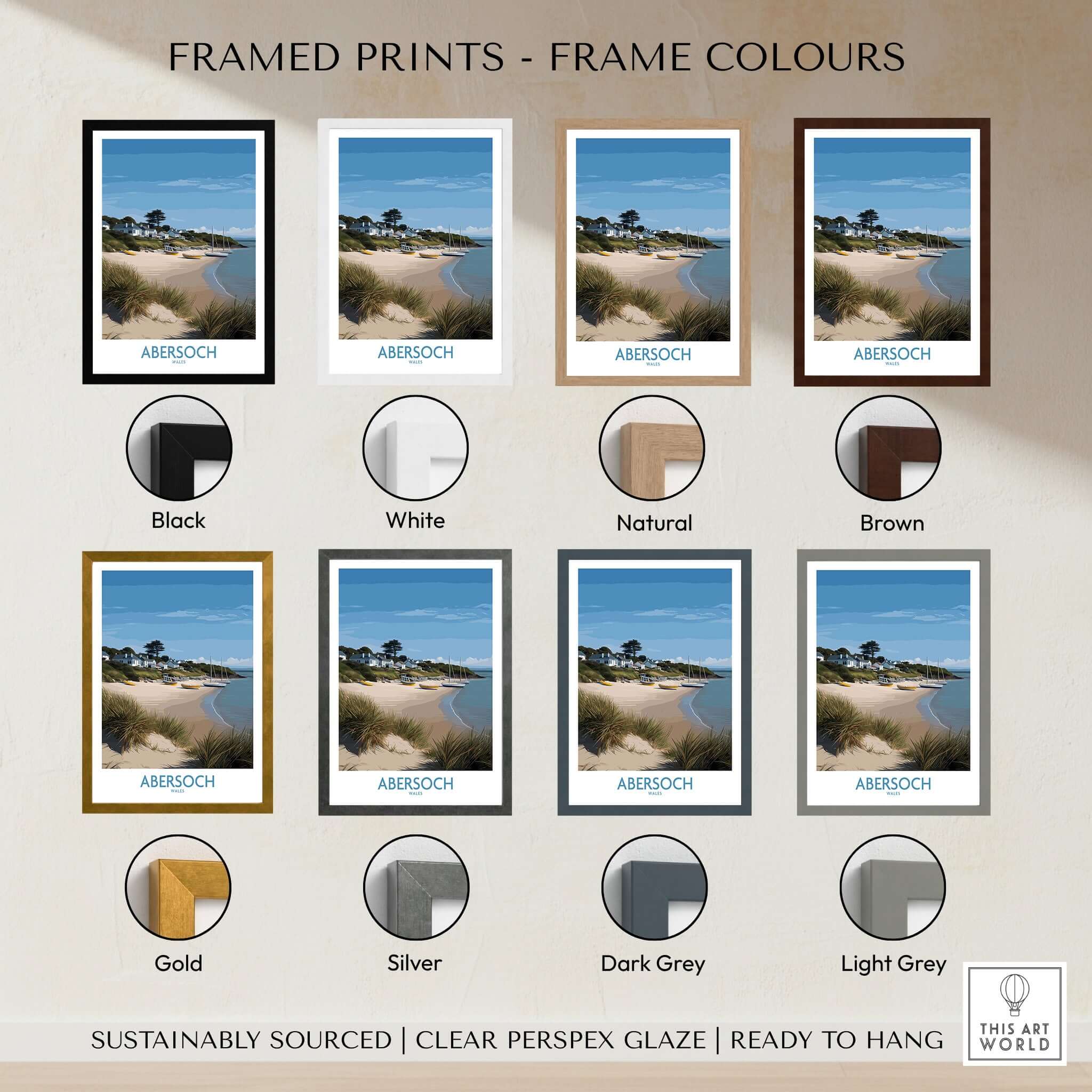Abersoch Wales Sand Dunes Beach Art Print | Sailboats Coastal Wall Decor framed print options and colours