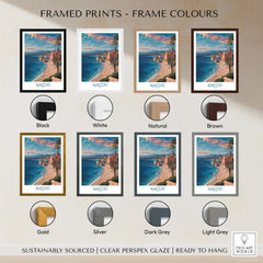 Ajaccio France Coastal Beach Art Print | Corsica Sunset City Poster framed print colour options including Black, White, Natural, Brown, Gold, Silver, Dark Grey, Light Grey.