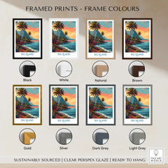 Framed options for Big Island Hawaii Tropical Beach Art Print | Lush Green Coast Poster in various frame colors.