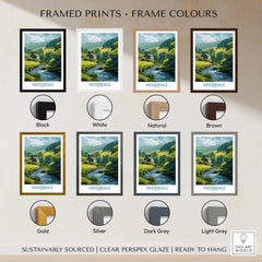 Nidderdale England Riverside Cottage Art Print | Yorkshire Valley Poster framed print options showcasing color choices.