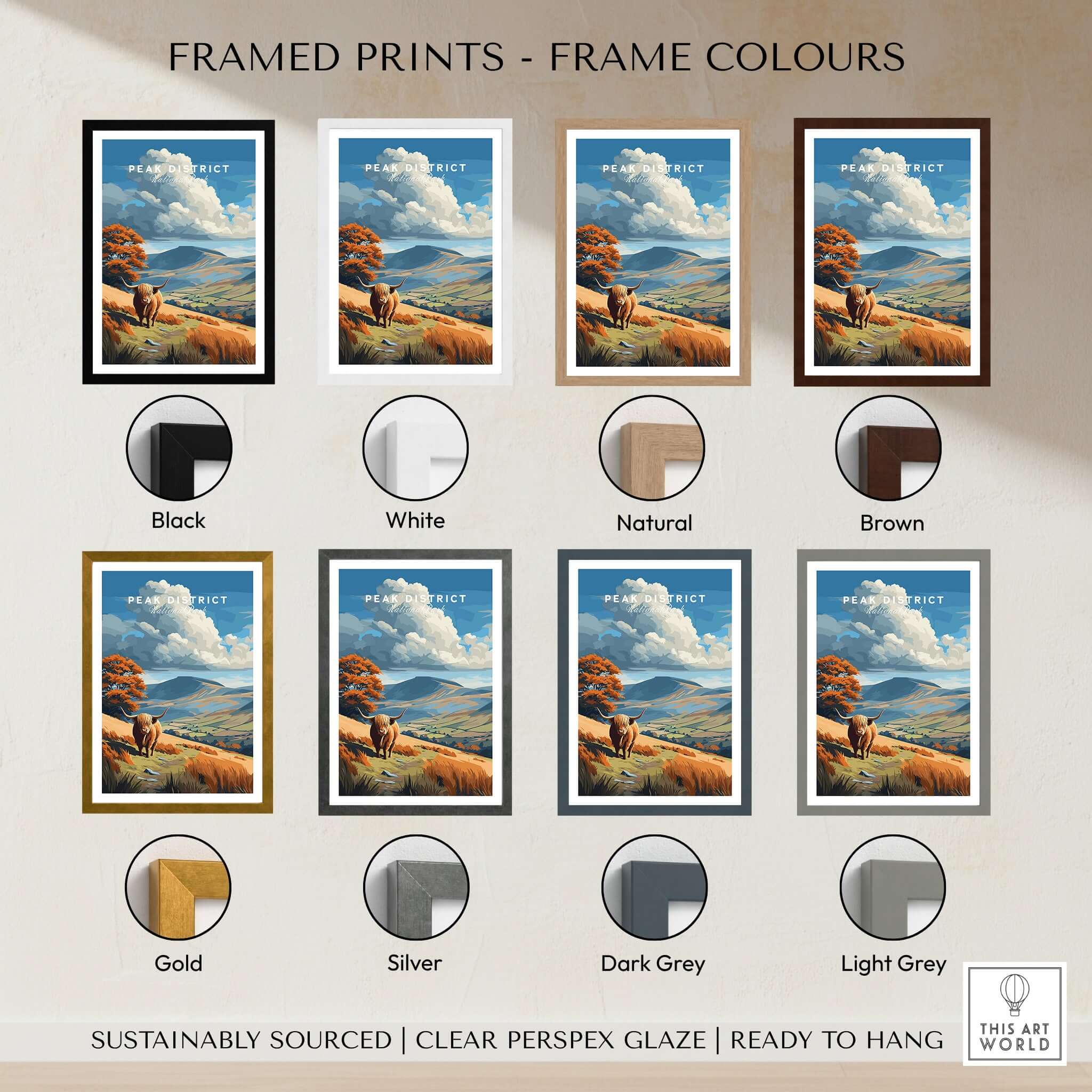 Framed prints of Peak District Scenic View Canvas Print | Derbyshire Home Wall Art in various frame colors