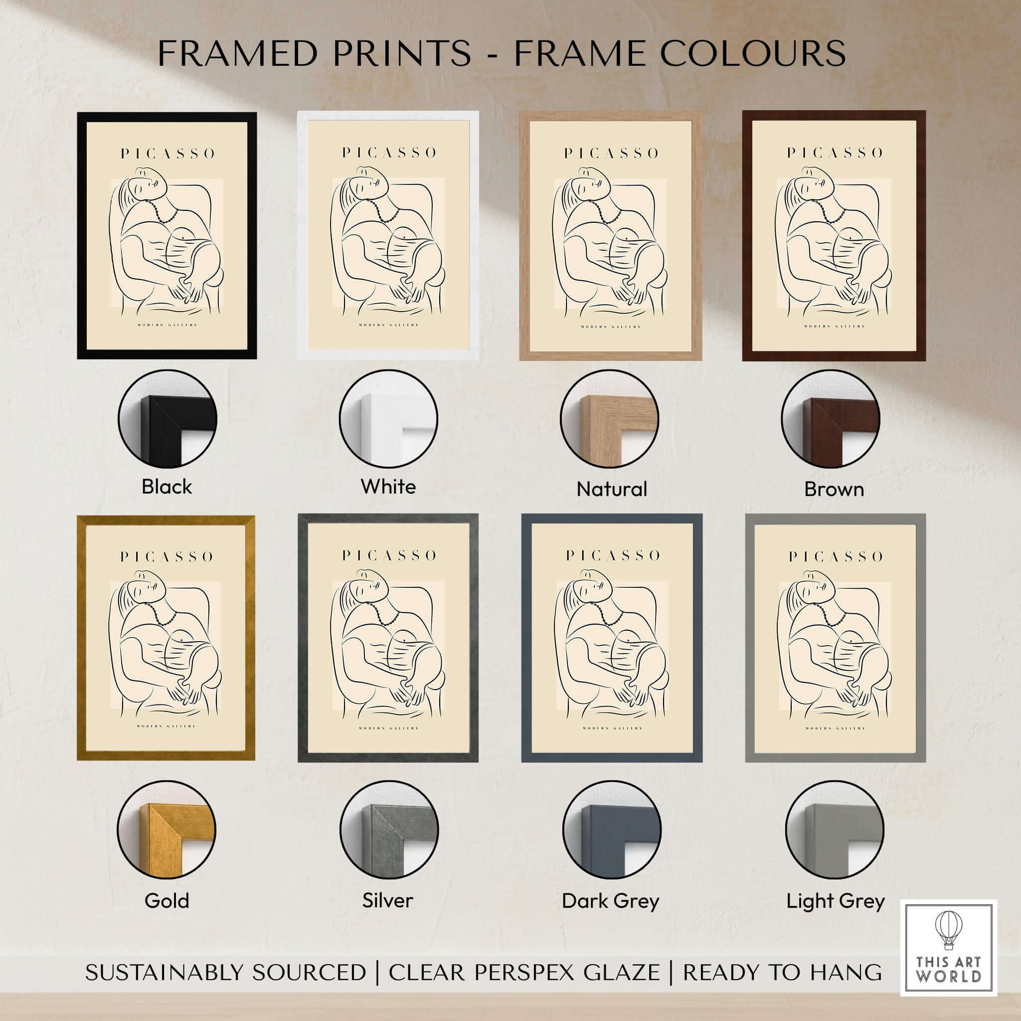 Picasso Reclining Woman Necklace Line Art Figure Poster Modern Gallery Wall Art framed print options in various colors.