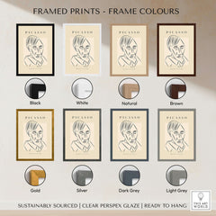 Framed prints showcasing frame colors for Picasso Man Portrait Sharp Lines Abstract Face Poster Modern Gallery Print Wall Art