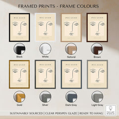 Picasso Minimalist Face Outline Line Art Simple Abstract Poster Modern Gallery Print available in various frame colors.
