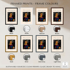 Framed prints showcasing frame colors for Picasso Seated Woman Cubist Portrait Art Print Modern Gallery Artwork Poster.