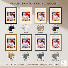 Framed prints in various colors showcasing Picasso Le Rêve Inspired Reclining Woman Art Print Cubist Poster Artwork Collection.