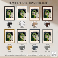 Framed prints options for Picasso Weeping Woman 1937 Art Print Famous Cubist Portrait Poster Emotional Wall Art in various colors.