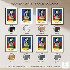 Framed prints options for Picasso Femme a la Montre Woman Watch 1967 Art Print Cubist Poster Colorful Wall Art.