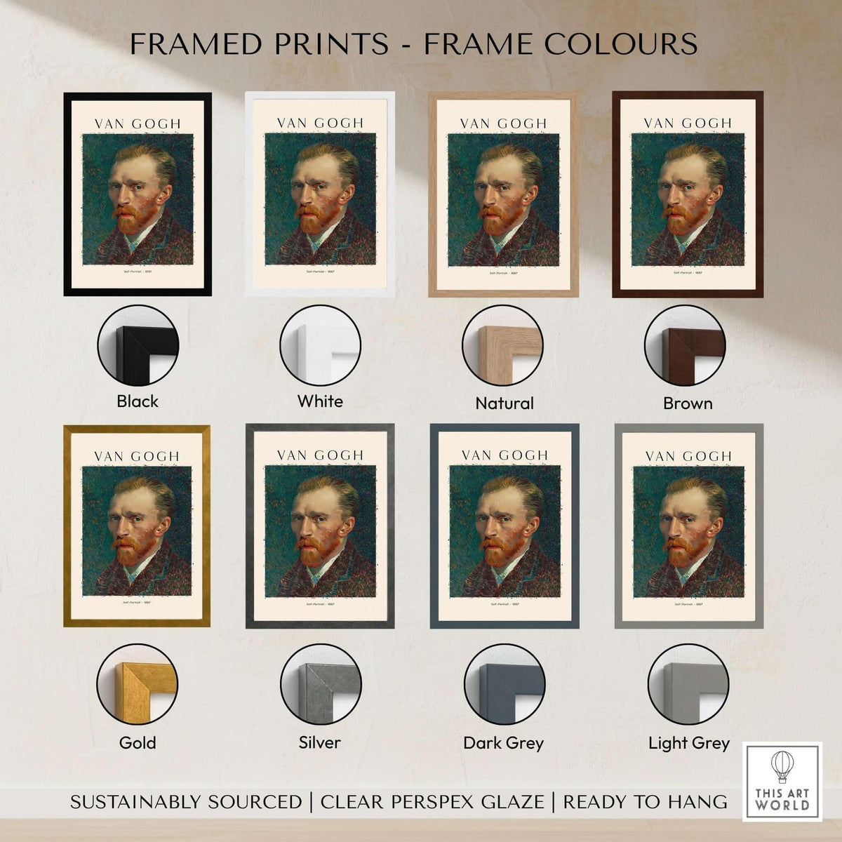 Vincent van Gogh Self Portrait 1887 Post Impressionist Artist Poster Print Wall Art framed print color options display